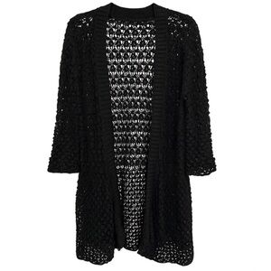 New Calypso St Barth Black Crochet Open Front Cardigan Sweater Boho Knit Large